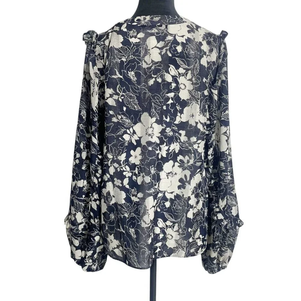 Alexis Size Large Top Blouse Long Sleeve Shirt Top V Neck Floral - Picture 5 of 7